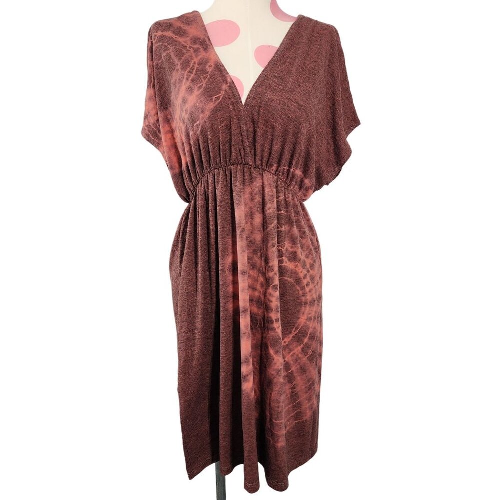 Women's Mi Manchi Tie-Dye Dress Elastic Waist Small USA Made Heathered Deep V
